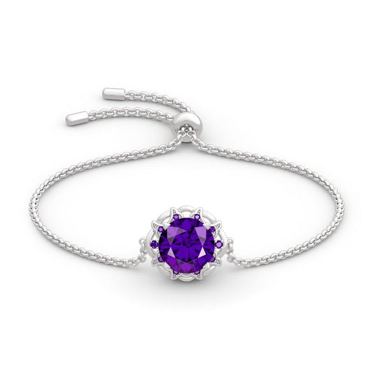 Amethyst Flower Round Cut Sterling Silver Bracelet-JE-Juri Elle