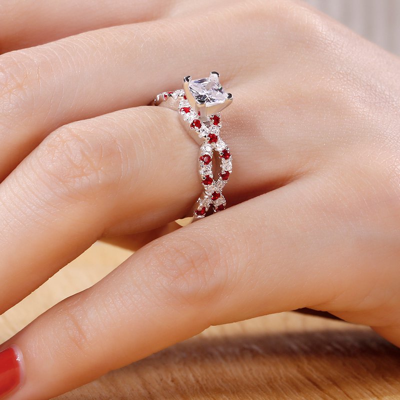 Twist Princess Cut Sterling Silver Ring