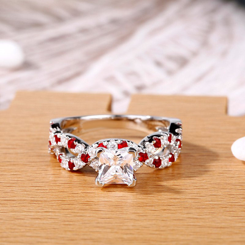 Twist Princess Cut Sterling Silver Ring