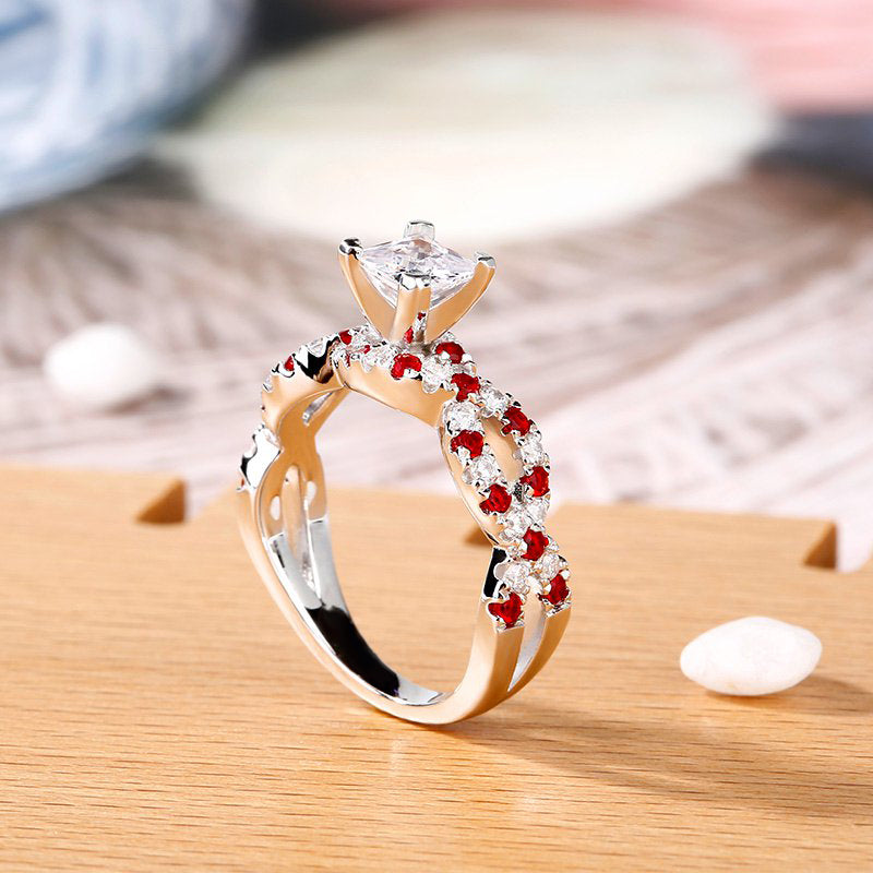 Twist Princess Cut Sterling Silver Ring