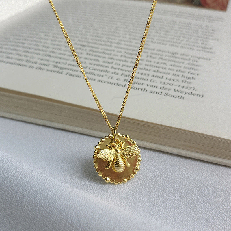 Stereoscopic Bee Sterling Silver Plated Gold Necklace