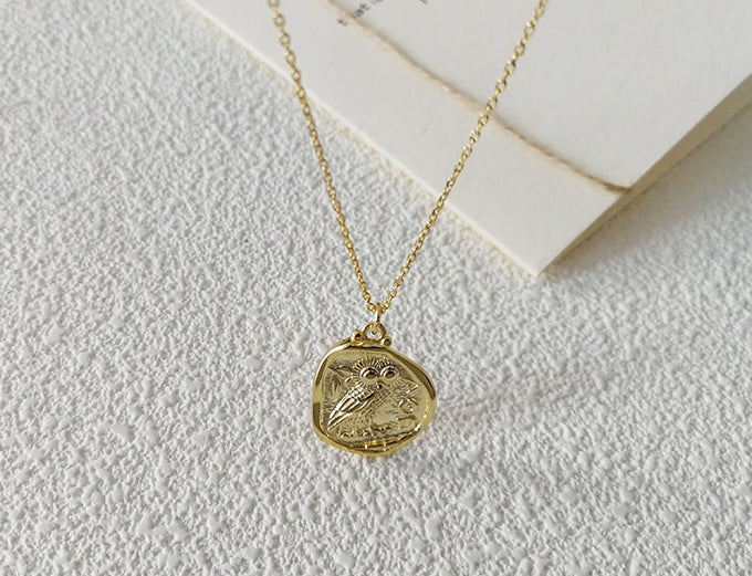 Irregular Owl Sterling Silver Plated Gold Necklace