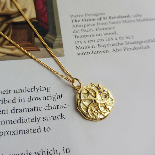 Irregular Cosmic Round Cut Sterling Silver Plated Gold Necklace