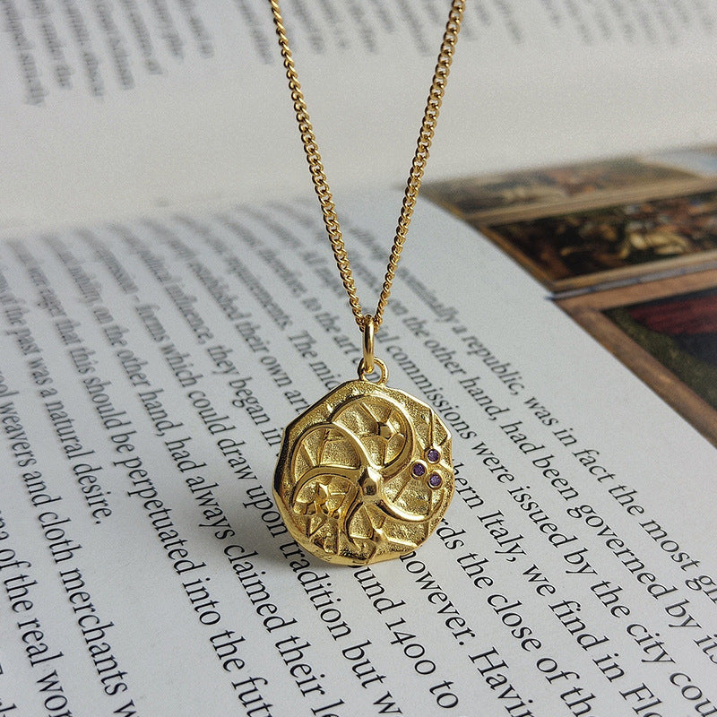 Irregular Cosmic Round Cut Sterling Silver Plated Gold Necklace