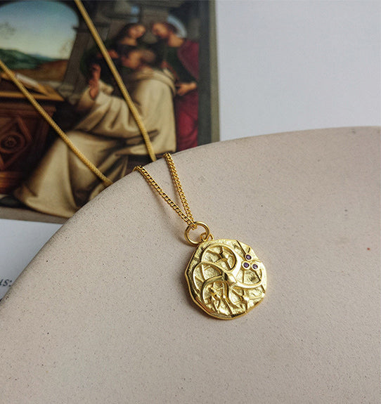 Irregular Cosmic Round Cut Sterling Silver Plated Gold Necklace
