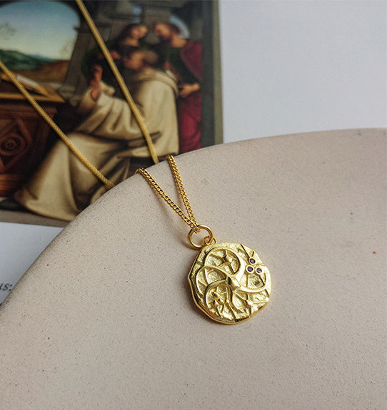 Irregular Cosmic Round Cut Sterling Silver Plated Gold Necklace
