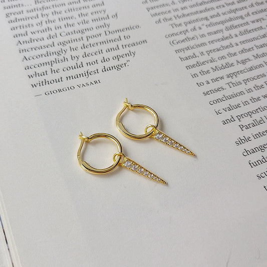Glossy Dangling Round Cut Sterling Silver Plated Gold Stud Earring
