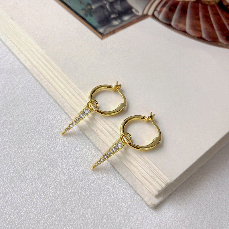 Glossy Dangling Round Cut Sterling Silver Plated Gold Stud Earring