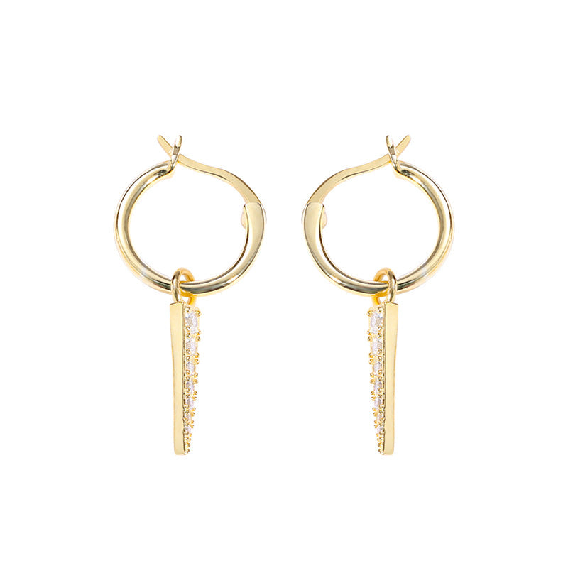 Glossy Dangling Round Cut Sterling Silver Plated Gold Stud Earring