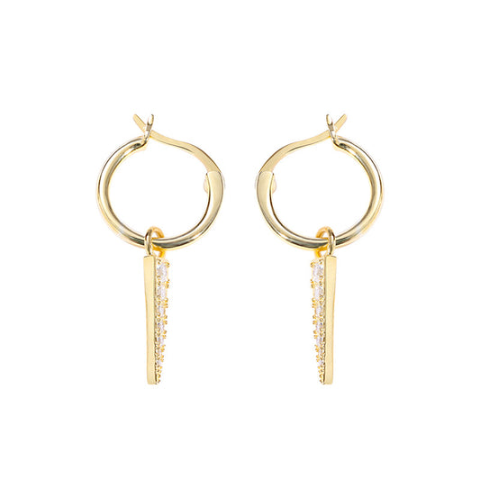 Glossy Dangling Round Cut Sterling Silver Plated Gold Stud Earring