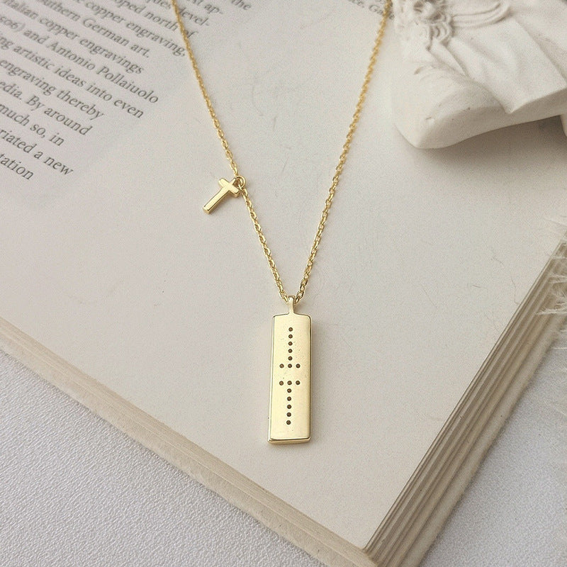 T-shaped Cross Round Cut Sterling Silver Plated Gold Necklace