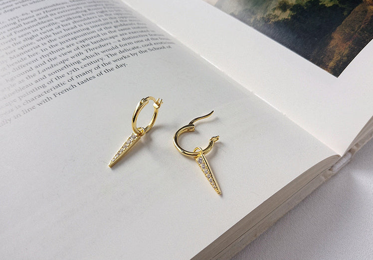 Glossy Dangling Round Cut Sterling Silver Plated Gold Stud Earring