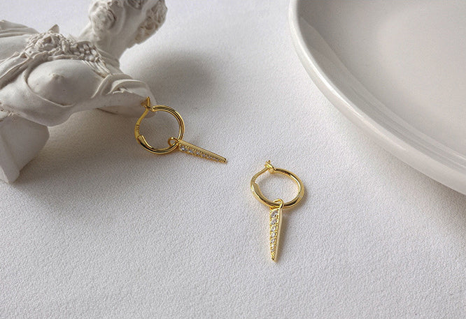 Glossy Dangling Round Cut Sterling Silver Plated Gold Stud Earring