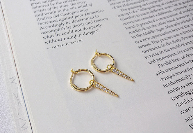 Glossy Dangling Round Cut Sterling Silver Plated Gold Stud Earring
