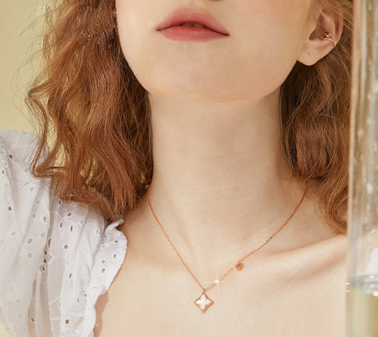 Lucky Elf Mother Shellfish 925 Silver Plated 14K Rose Gold Necklace