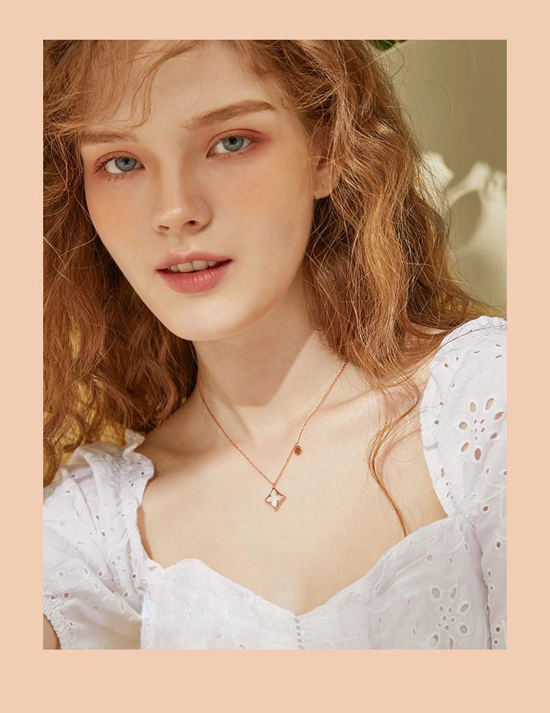 Lucky Elf Mother Shellfish 925 Silver Plated 14K Rose Gold Necklace