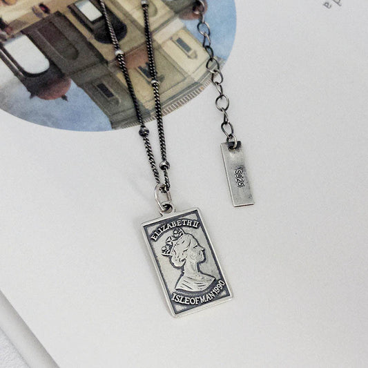 Vintage Queen Portrait Thai Silver Necklace