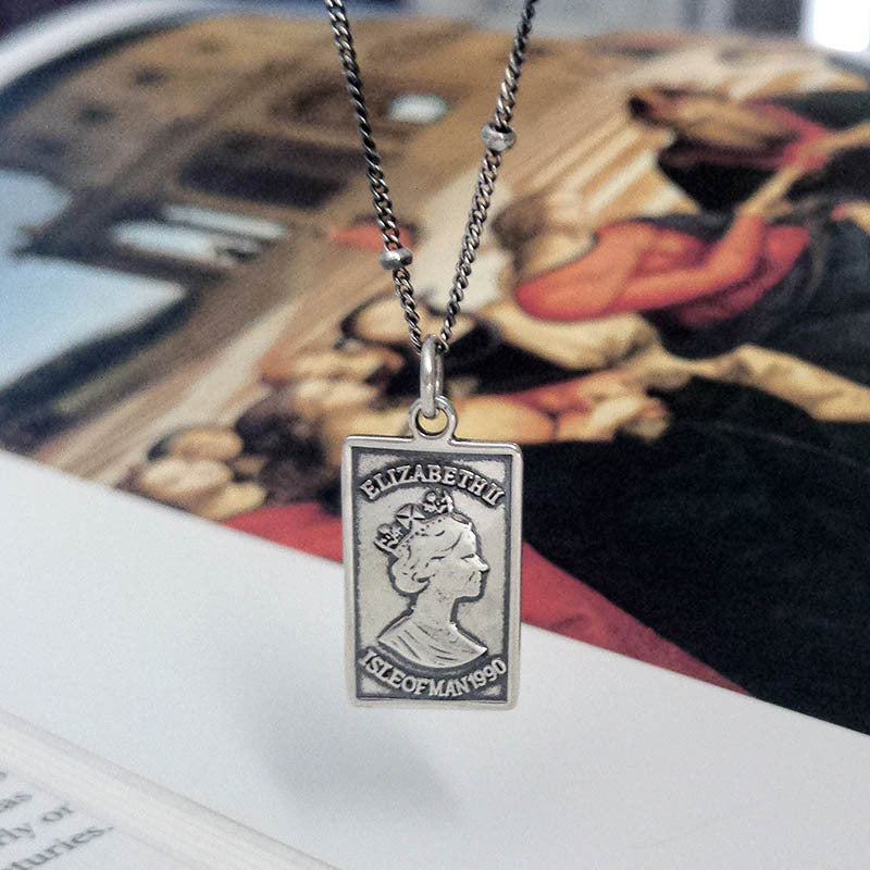 Vintage Queen Portrait Thai Silver Necklace