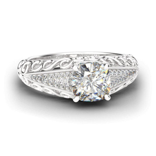 Bague de fiançailles en argent sterling coupe ronde vintage