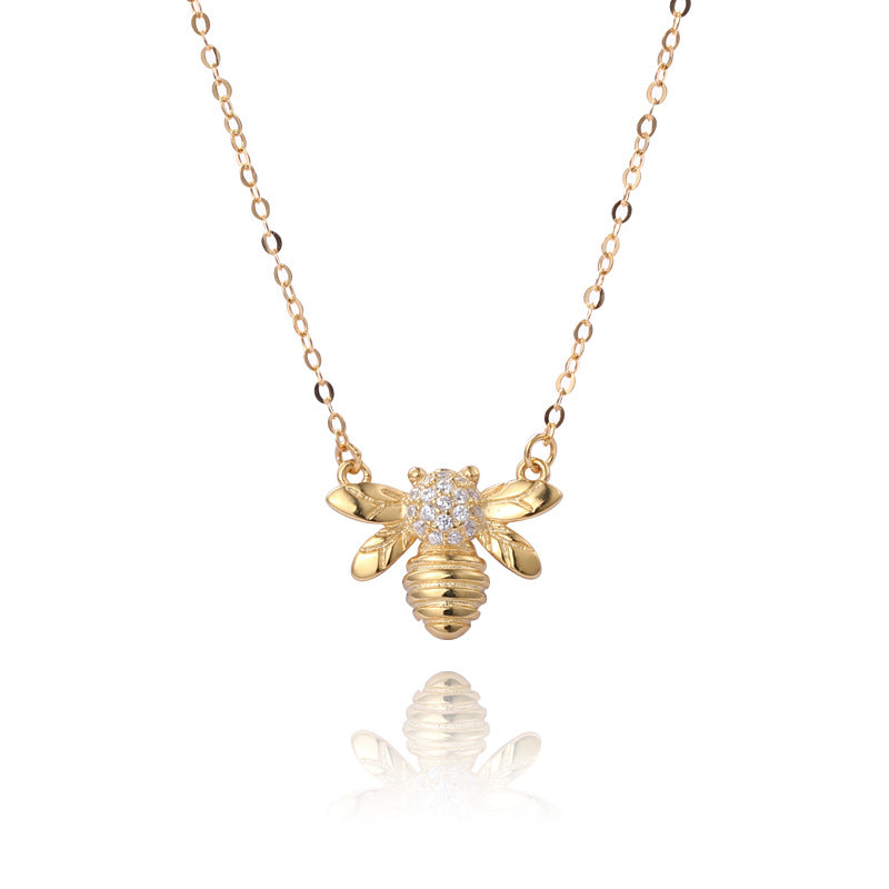 Collier en argent sterling plaqué or avec abeille dorée