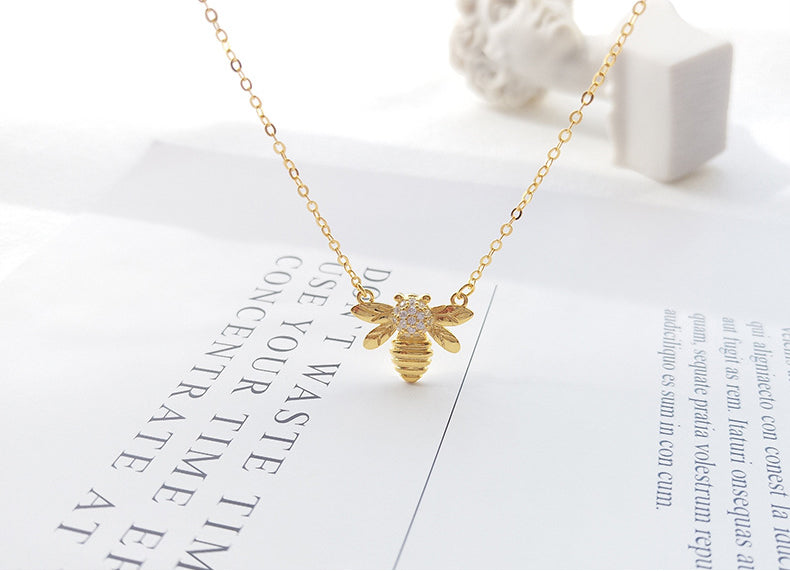 Golden Bee Round Cut Sterling Silver Plated Gold Necklace