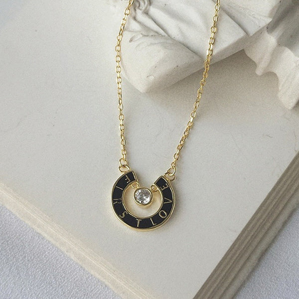 Openwork Circle Letter Round Cut Sterling Silver Plated Gold Necklace