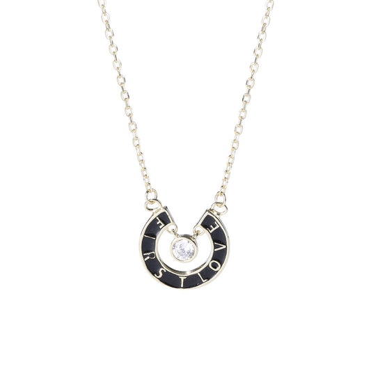 Openwork Circle Letter Round Cut Sterling Silver Plated Gold Necklace