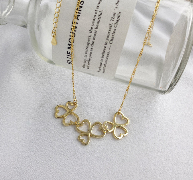 Twist Weaving Shamrock Sterling Silver Plated Gold Necklace