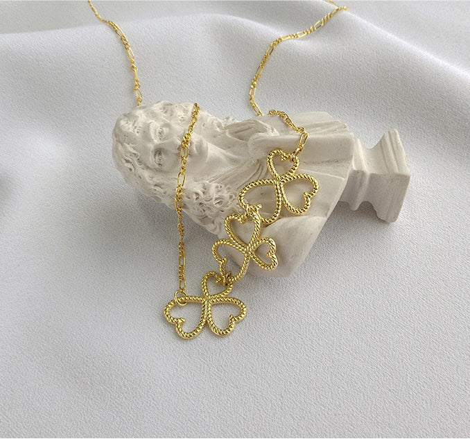 Twist Weaving Shamrock Sterling Silver Plated Gold Necklace