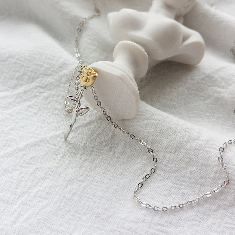 Golden Eternal Rose Sterling Silver Plated Platinum Necklace