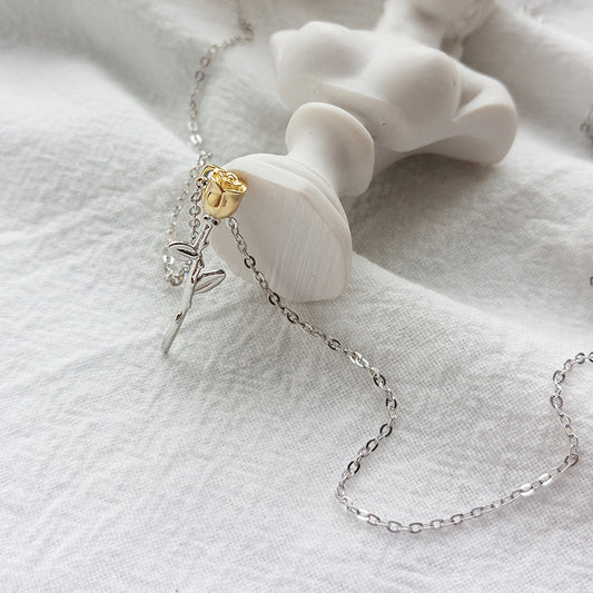 Golden Eternal Rose Sterling Silver Plated Platinum Necklace