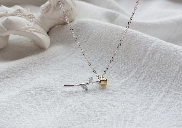 Golden Eternal Rose Sterling Silver Plated Platinum Necklace