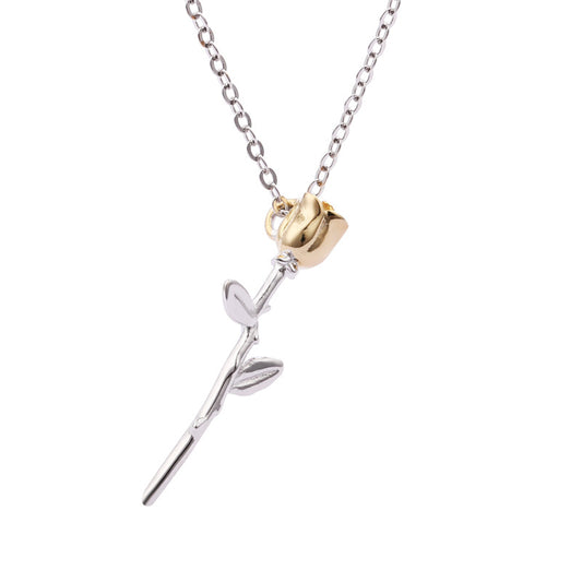 Golden Eternal Rose Sterling Silver Plated Platinum Necklace