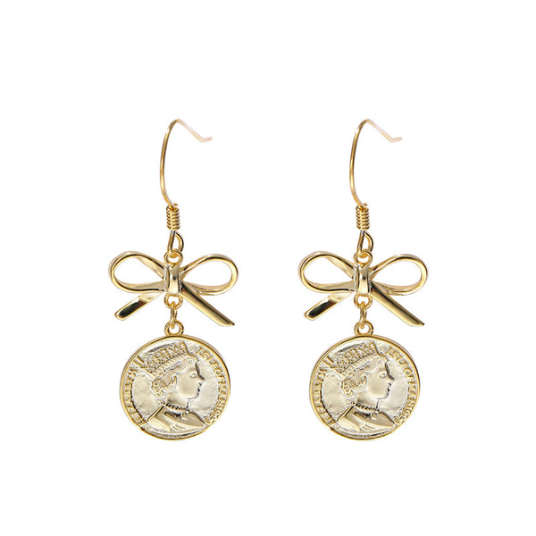 Boucles d'oreilles en or plaqué argent sterling avec disque de portrait rétro