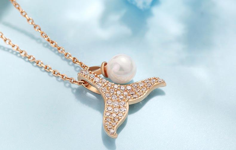 Mermaid Love Pearls Round Cut Sterling Silver Necklace