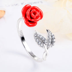 Resizable Rose Round Cut Sterling Silver Ring