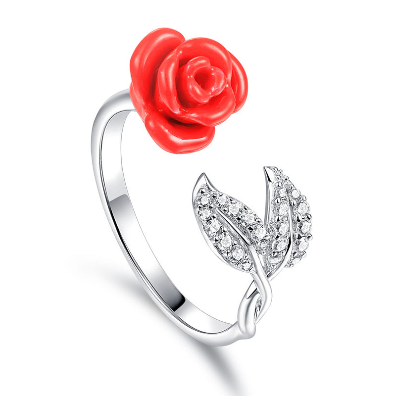 Resizable Rose Round Cut Sterling Silver Ring