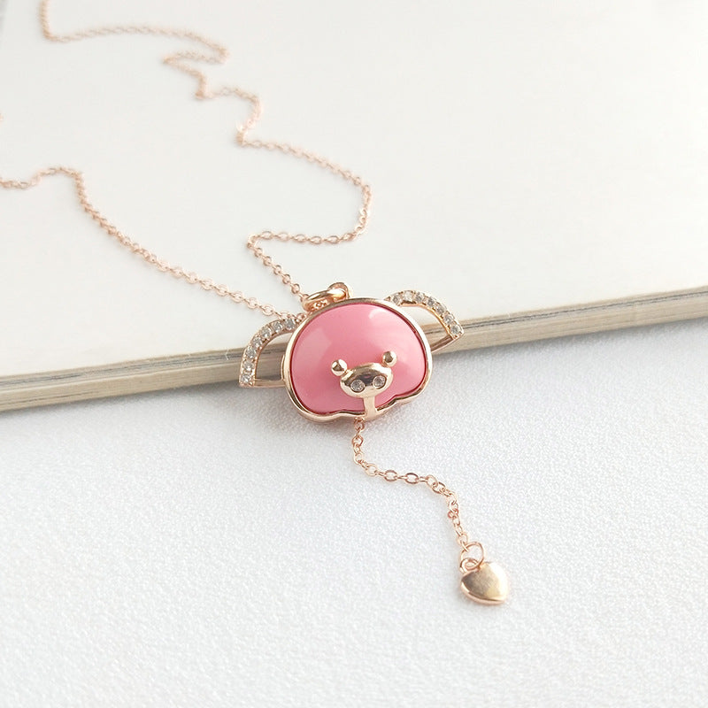 Collier Or Rose Plaqué Rond Coupe Porcinet Rose