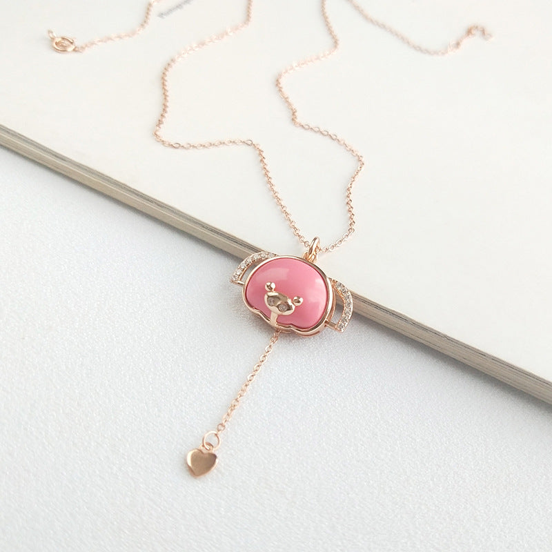 Pink Piglet Round Cut Plated Rose Gold Necklace