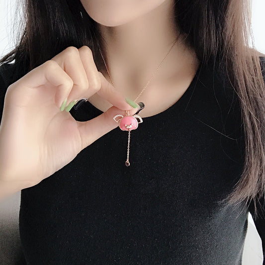 Pink Piglet Round Cut Plated Rose Gold Necklace