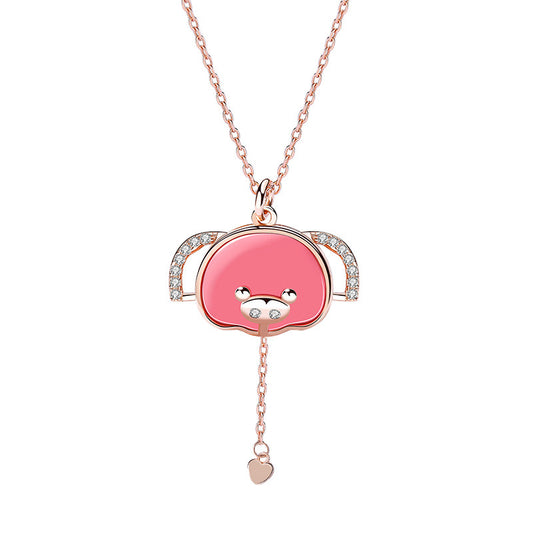 Pink Piglet Round Cut Plated Rose Gold Necklace