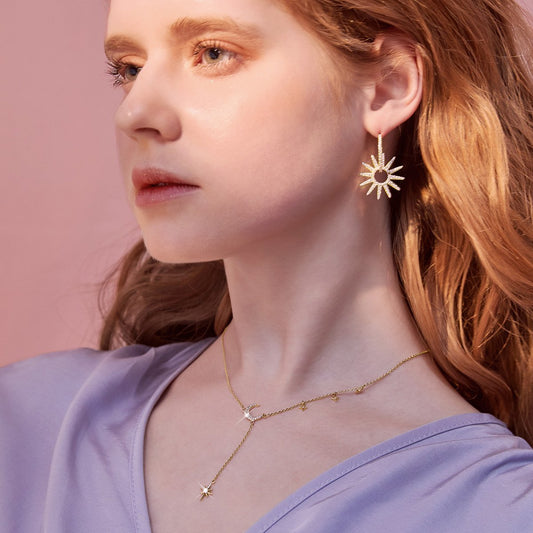Moonlight Dance Round Cut Plated 14K Gold Necklace