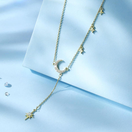 Moonlight Dance Round Cut Plated 14K Gold Necklace