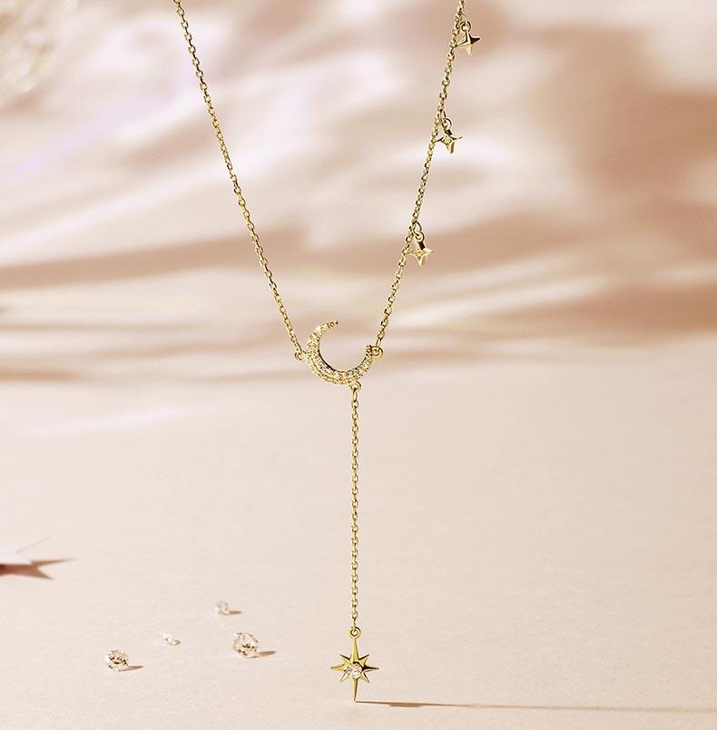 Moonlight Dance Round Cut Plated 14K Gold Necklace