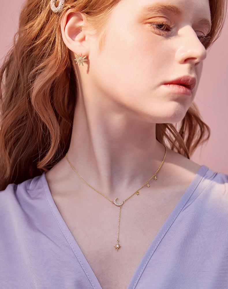 Moonlight Dance Round Cut Plated 14K Gold Necklace