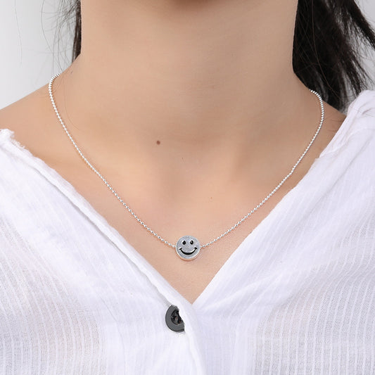 Cartoon Smiley Bead Sterling Silver Necklace