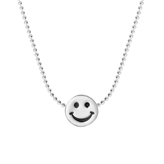 Cartoon Smiley Bead Sterling Silver Necklace