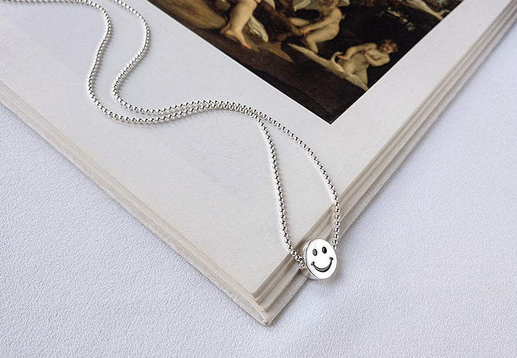 Cartoon Smiley Bead Sterling Silver Necklace