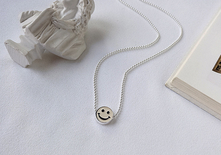 Cartoon Smiley Bead Sterling Silver Necklace
