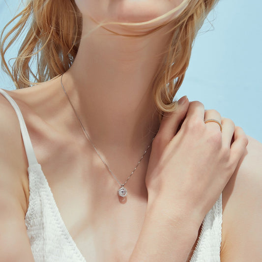 Heartbeat Round Cut Sterling Silver Necklace